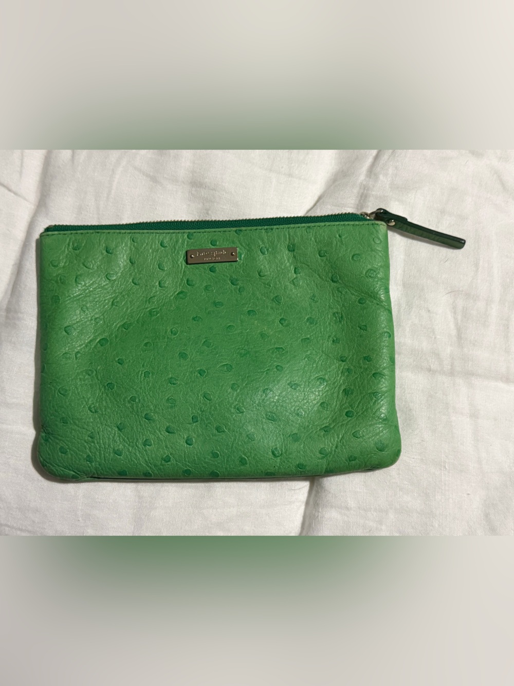 kate spade Bright Green Ostrich-Embossed Zip Clutch
